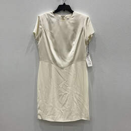 NWT Womens Ivory Short Sleeve Round Neck Back Zip Shift Dress Size 14 alternative image