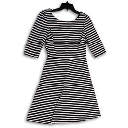 Womens Blue White Striped 3/4 Sleeve Boat Neck Fit and Flare Dress Size M alternative image