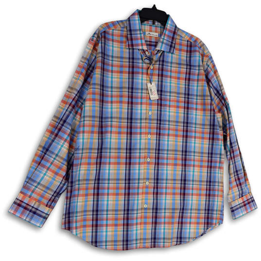 NWT Mens Multicolor Plaid Long Sleeve Collared Button-Up Shirt Size X-Large image number 1