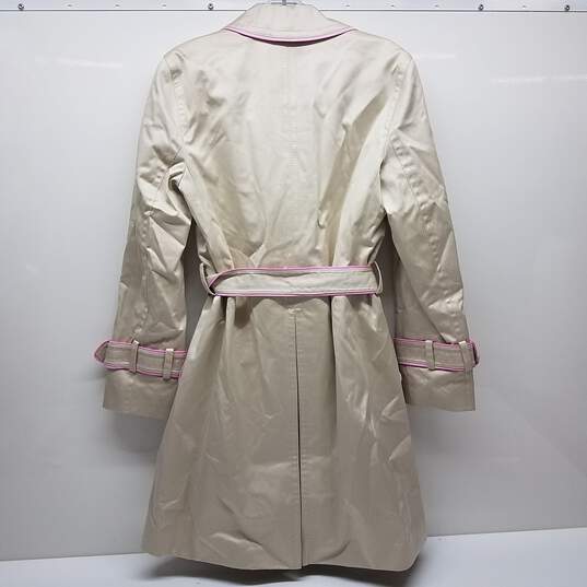 Coach Sateen Beige Cotton Belted Trench Coat Pink Piping image number 4