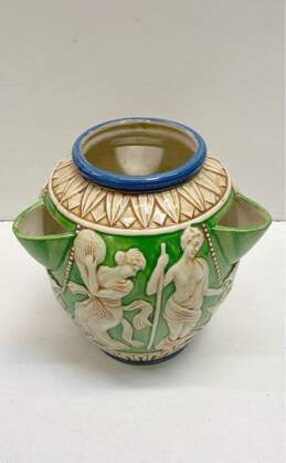 Art Nouveau Motif Painted Tapa 8 inch Tall 3 Spout Art Pottery Table Vase