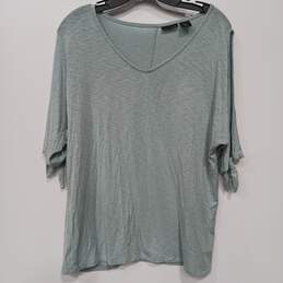 Womens Light Blue 3/4 Sleeve Cold Shoulder V Neck Pullover T Shirt Size Large