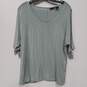 Womens Light Blue 3/4 Sleeve Cold Shoulder V Neck Pullover T Shirt Size Large image number 1