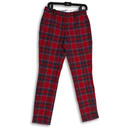 NWT Vineyard Vines Womens Red Plaid Flat Front Tapered Leg Ankle Pants Size 4