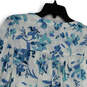 Womens White Blue Floral Split Neck Long Sleeve Pullover Blouse Top Size L image number 4