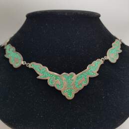 Mexico TF32 Sterling Silver Malachite-Chip Inlay 16.5 inch Necklace 42.0g