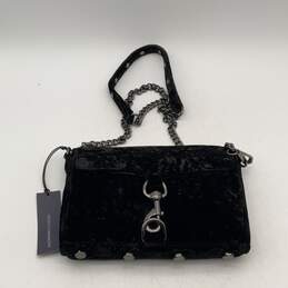 NWT Rebecca Minkoff Womens Black Chain Strap Velvet Crossbody Bag