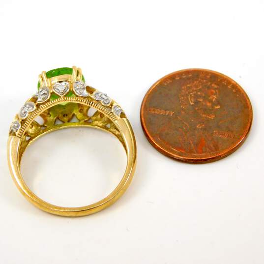 Elegant 10K Yellow Gold Peridot & Diamond Accent Ring 3.4g image number 7