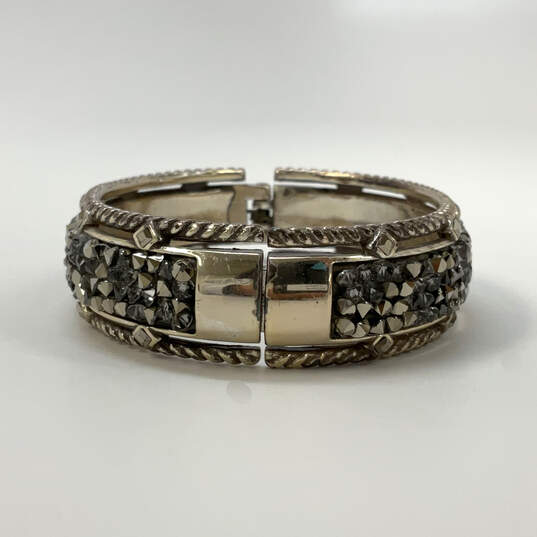 Designer Brighton Silver-Tone Hematite Encrusted Chunky Bangle Bracelet image number 2