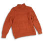 Womens Orange Knitted Mock Neck Long Sleeve Pullover Sweater Size XL image number 2