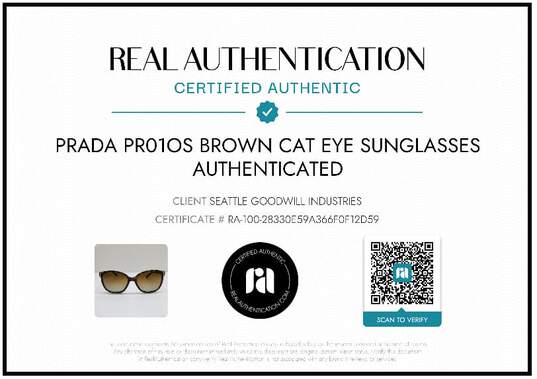 AUTHENTICATED PRADA PR01OS BROWN/GREEN CAT EYE SUNGLASSES image number 2