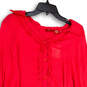 NWT Womens Red Ruffle Long Sleeve Relaxed Fit Button-Up Shirt Size 1X image number 3