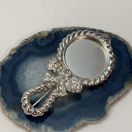 Designer Swarovski Silver-Tone Crystal Cut Stone Hand Mirror Brooch Pin