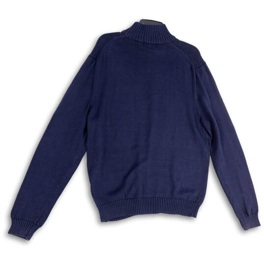 Mens Blue Regular Fit Knitted 1/4 Zip Mock Neck Long Sleeve Pullover Sweater image number 2