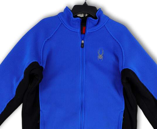 Mens Black Blue Mock Neck Pockets Long Sleeve Full-Zip Sweater Size XL image number 3