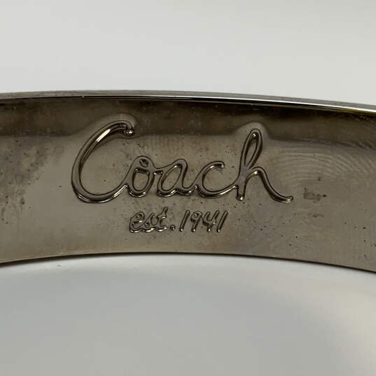 Designer Coach Silver-Tone Signature Embossed Round Fashion Bangle Bracelet image number 3