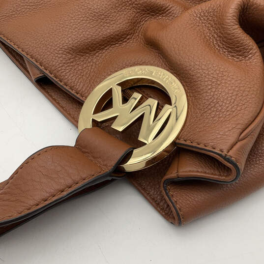Womens Brown Leather Inner Zipper Pockets Bottom Stud Top Handle Handbag image number 4