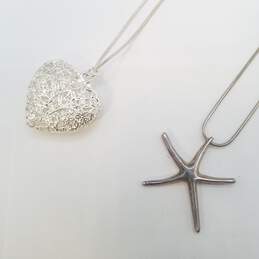Sterling Silver Heart & Sea Star Pendant 19, 19 1/2in Necklace Bundle 20.3g