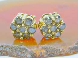 10K Yellow Gold 0.88 CTTW Champagne Diamond Cluster Stud Earrings 1.7g