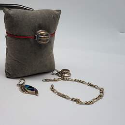 Sterling Silver Assorted Gemstone Cloth Figaro Bracelet Pendant Bundle 20.0g