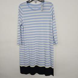 Blue White Striped Long Sleeve Dress With Pockets