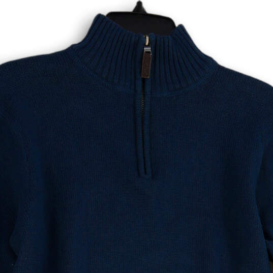 Mens Blue Knitted Long Sleeve Mock Neck 1/4 Zip Pullover Sweater Size M image number 3