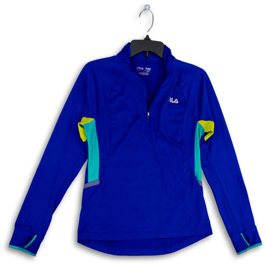 Womens Blue Long Sleeve Quarter Zip Running Track Jacket Size Medium image number 1
