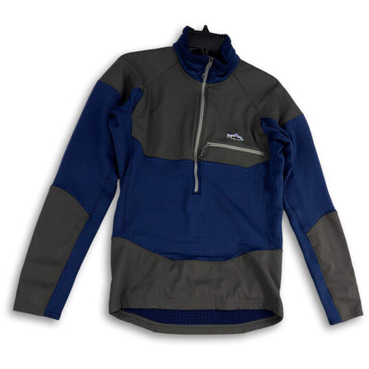 Mens Blue Gray Long Sleeve Pockets Mock Neck Half-Zip Jacket Size XS image number 1