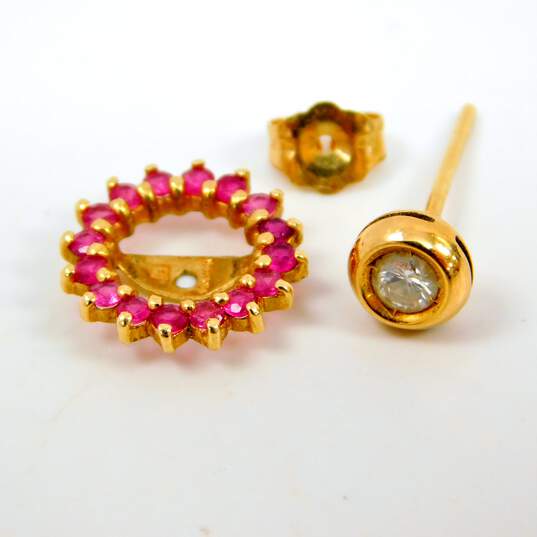 14K Yellow Gold Bezel Set 0.34 CTTW Diamond Stud Earrings w/ Ruby Enhancers 3.3g image number 5
