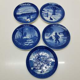 Set of 5 Vintage Royal Copenhagen Blue Plates Winter Twilight holiday