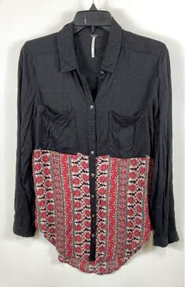 Free People Women Red Printed Button Up Blouse M