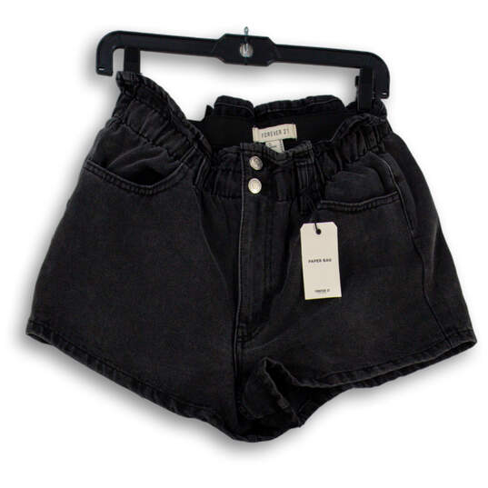NWT Womens Black Elastic Waist Pockets Denim Paper Bag Shorts Size 29 image number 1