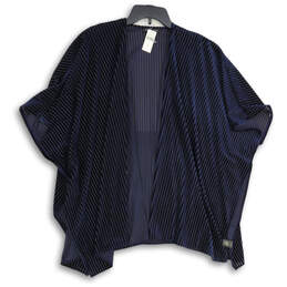 NWT Womens Blue Striped Kimono Sleeve Open Front Cardigan Sweater One Size