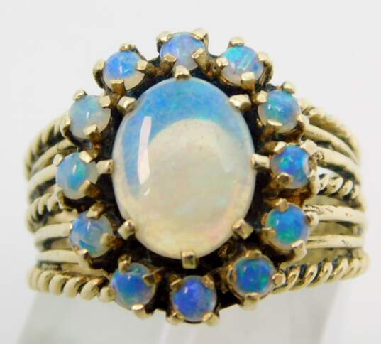 14K Yellow Gold Opal Rope Detail Cocktail Ring 8.8g image number 1