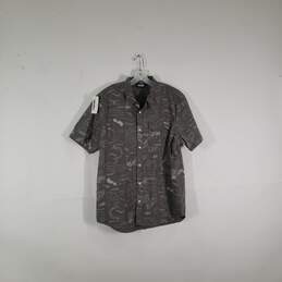 Mens Geometric Collared Short Sleeve Chest Pockets Button-Up Shirt Size L