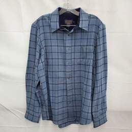 NWT Pendleton MN's Ultra Luxe Merino Blue Gray Plaid Long Sleeve Shirt Size M