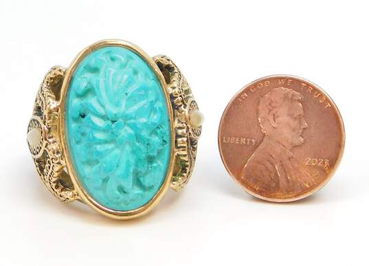 Barse Brass Carved Faux Turquoise & Shell Cabochons Scrolled Chunky Ring 15.1g image number 4