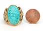 Barse Brass Carved Faux Turquoise & Shell Cabochons Scrolled Chunky Ring 15.1g image number 4