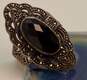 Art Deco Style 925 Marcasite Onyx Ring & Butterfly Brooch 13.8g image number 6