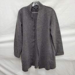 Eileen Fisher WM's 100% Wool Gray Droop Open Cardigan Sweater Size XXS