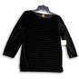 NWT Womens Black Striped Round Neck 3/4 Sleeve Pullover Blouse Top Size M image number 1