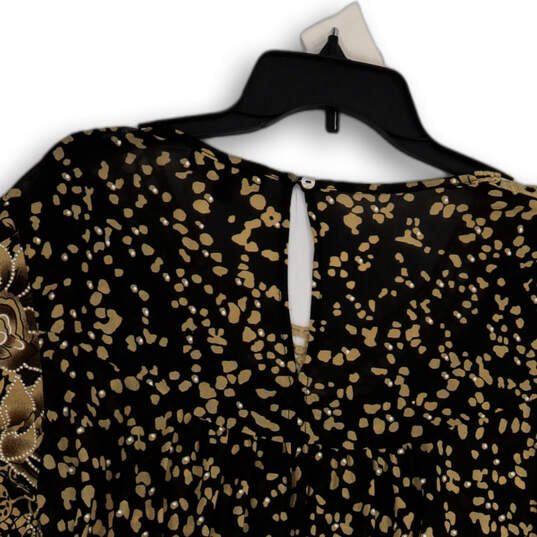 NWT Womens Black Brown Floral Short Sleeve Pullover Blouse Top Size Large image number 1