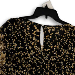 NWT Womens Black Brown Floral Short Sleeve Pullover Blouse Top Size Large