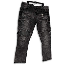 NWT Mens Black Denim Dark Wash Distressed Pockets Skinny Jeans Size 48/34