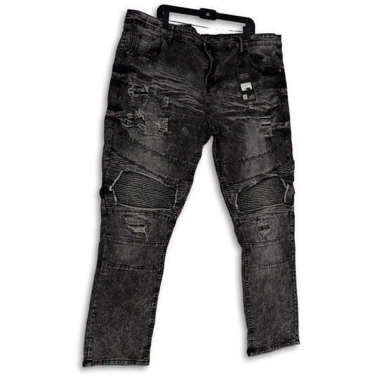 NWT Mens Black Denim Dark Wash Distressed Pockets Skinny Jeans Size 48/34 image number 1