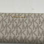 Womens Brown White Signature Print Various Card Slot Zip-Around Wallet image number 5