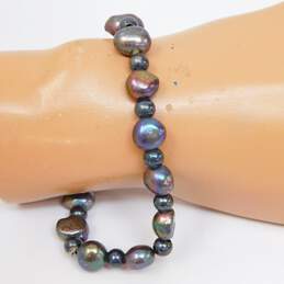 Rustic 925 Dark & White Pearls Bead Necklace Bracelet & Calla Lily Drop Earrings alternative image