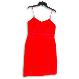 Womens Red V-Neck Sleeveless Spaghetti Strap Back Zip Mini Dress Size 12