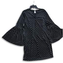 NWT New York & Company Womens Black Geometric Bell Sleeve Shift Dress L alternative image
