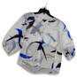 NWT Womens White Blue Spray Leaf Print V-Neck Pullover Blouse Top Size M image number 1